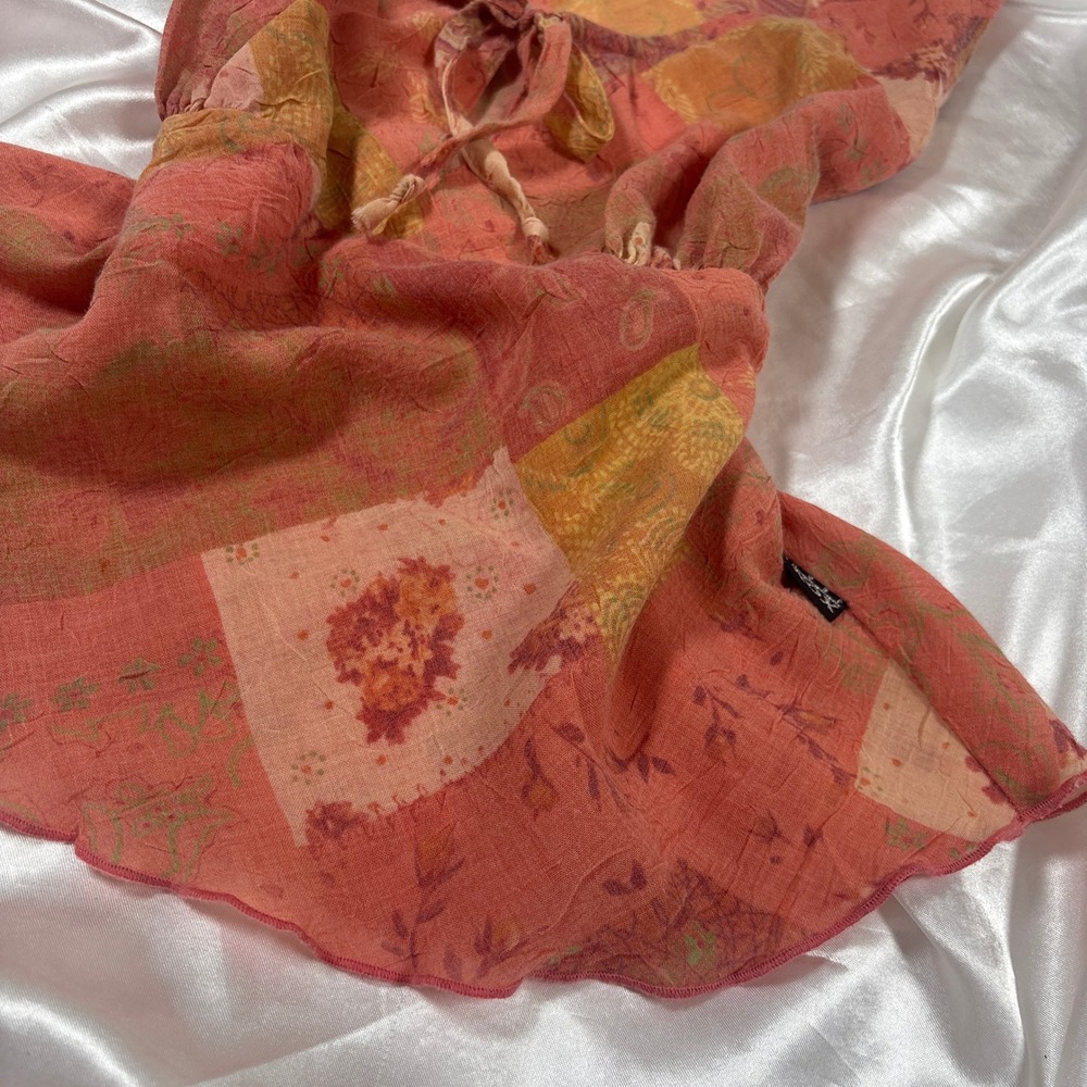 y2k Top Pink Excellent XOXO Jeans Patchwork Paisley Tie Front Babydoll Tank - Picture 6 of 6